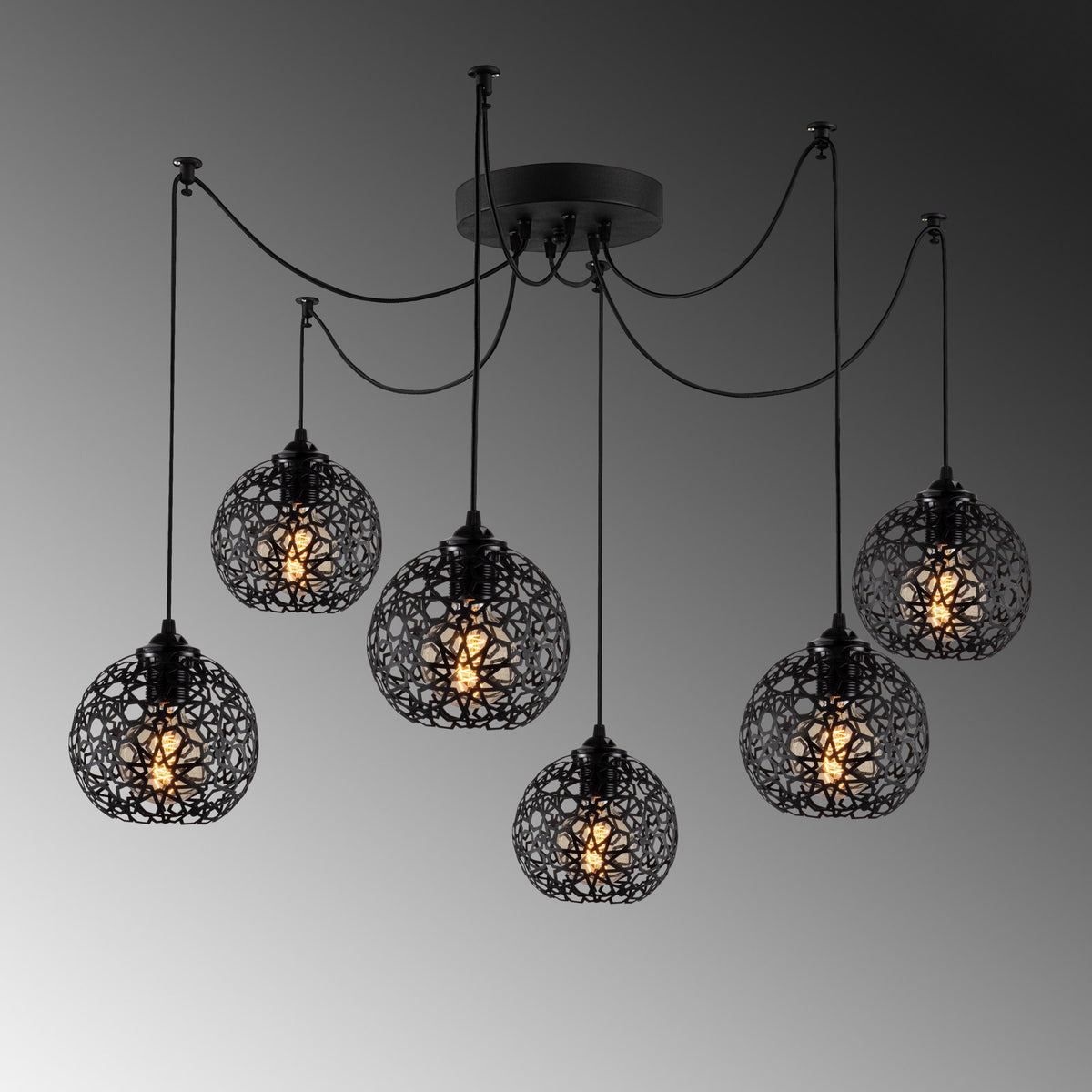 Hanging lamps - Hanging lamp 6 - lights Black Metal Quartz - Dimehouse