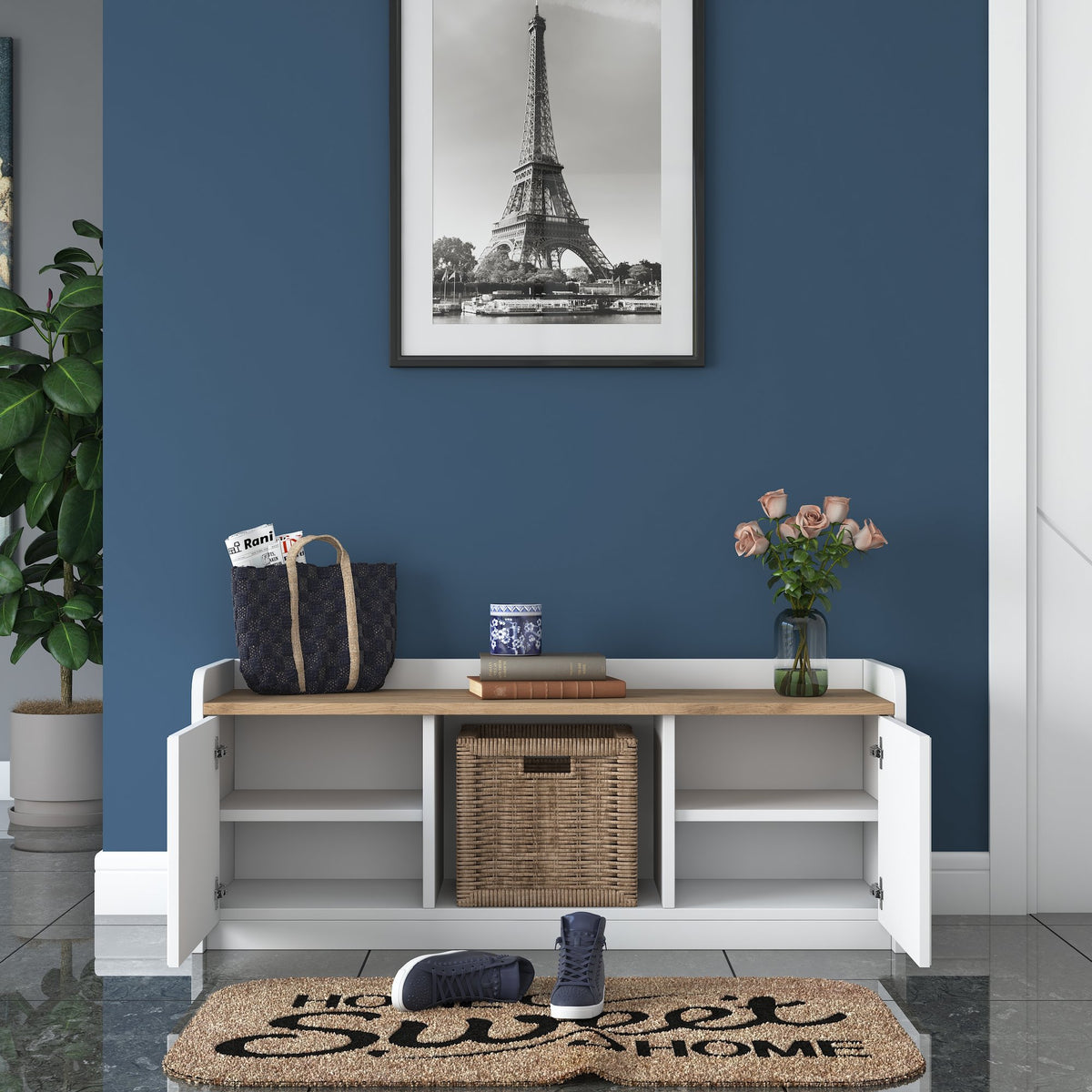 Shoe cabinets - Shoe cabinet Samos White Walnut Melamine - Dimehouse