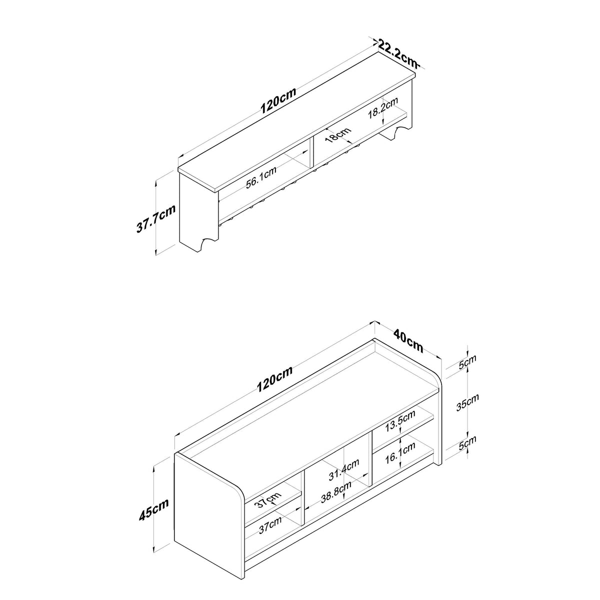 Furniture sets - Furniture set Coat rack - Shoe cabinet - White - Oak Melamine - Hally - Dimehouse