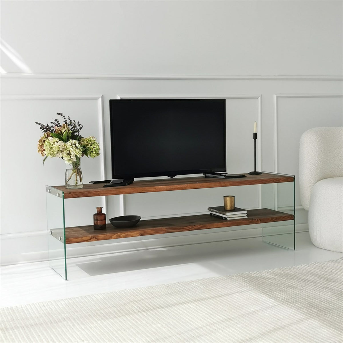 TV Furniture - TV Furniture Aqua Natural Glass 140x45x35 cm - Dimehouse