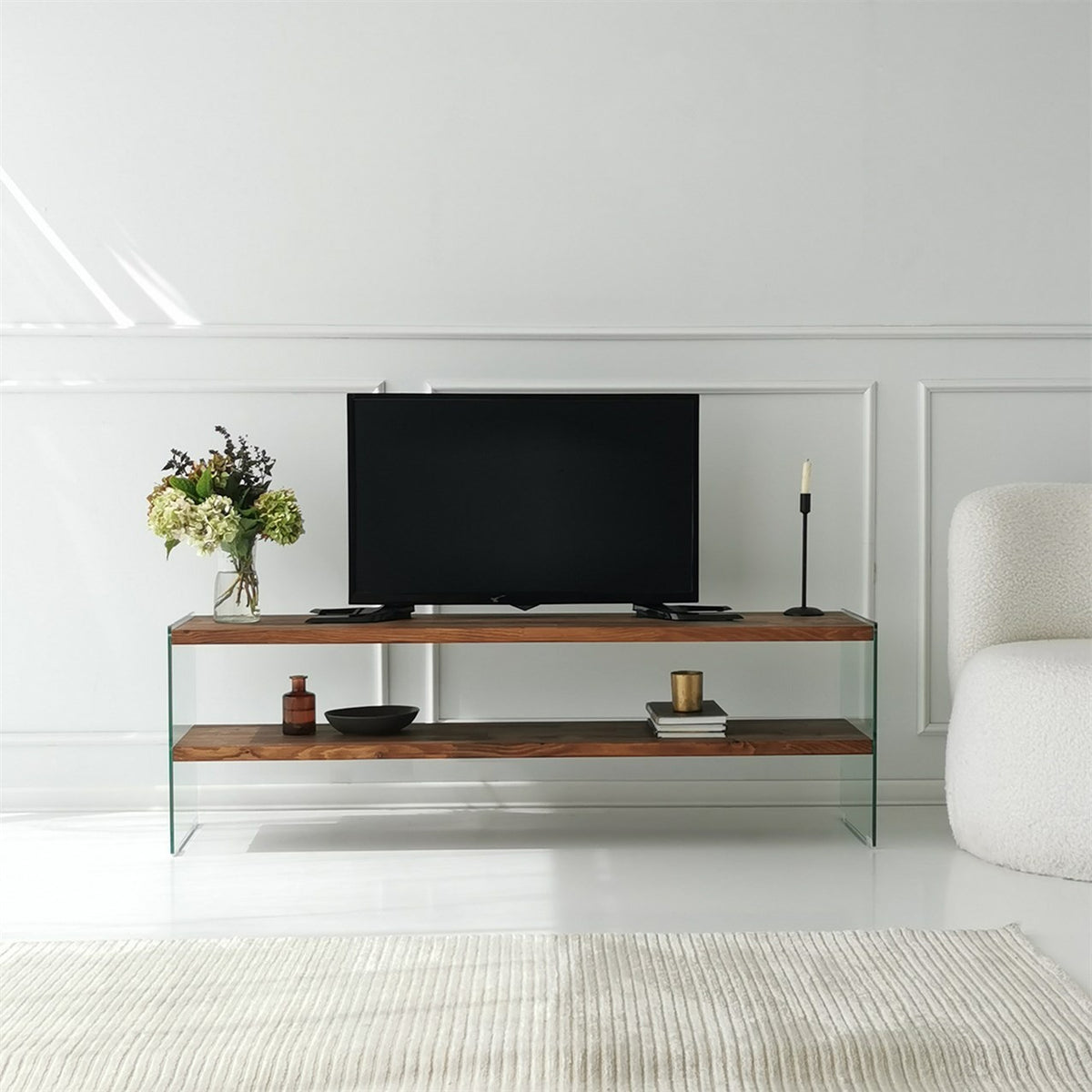 TV Furniture - TV Furniture Aqua Natural Glass 140x45x35 cm - Dimehouse