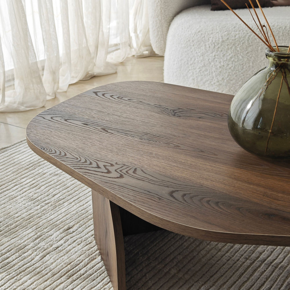 Coffee Tables - Organic Coffee Table Japandi Walnut Melamine Rack - 105x65 cm - Dimehouse
