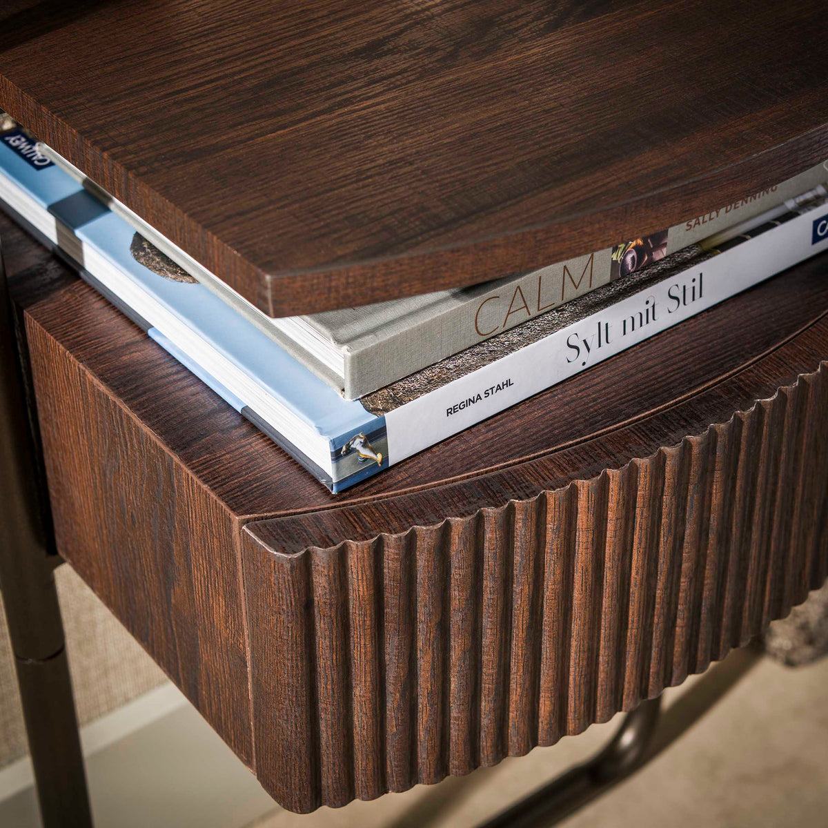Bedside table - Bedside table with 1 drawer dark brown wood bronze frame Blaze - Dimehouse