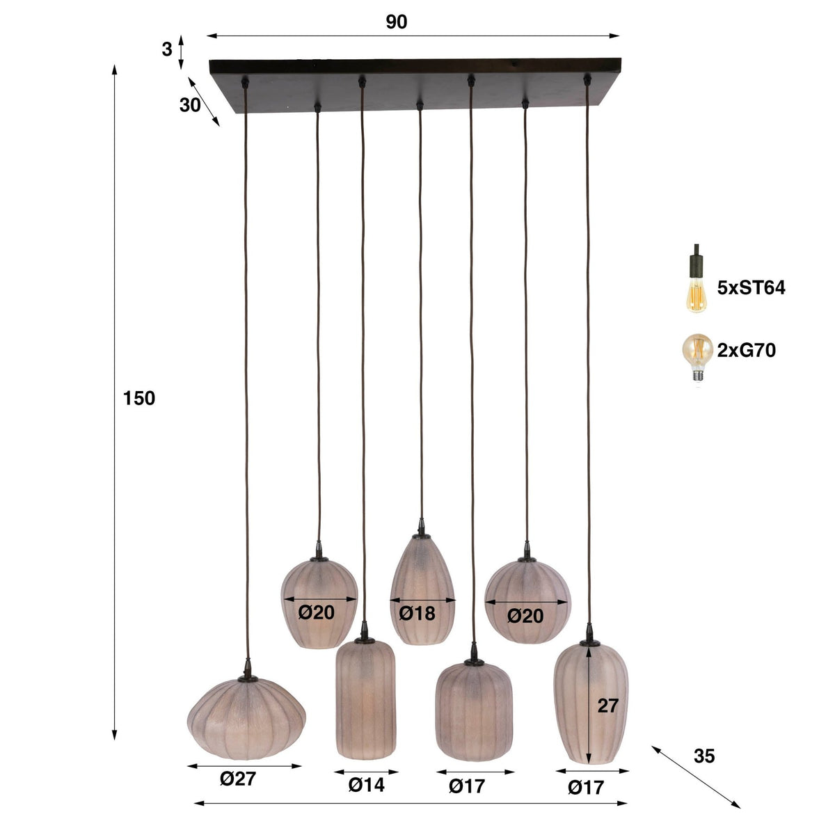 Hanging lamps - Hanging lamp 7 - light brown frosted glass Arda - Dimehouse