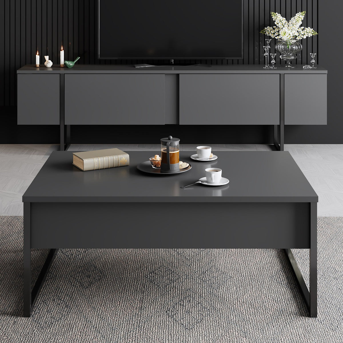 Coffee Tables - Rectangular Coffee Table Anthracite Luxury 90x60 - Black Frame - Dimehouse