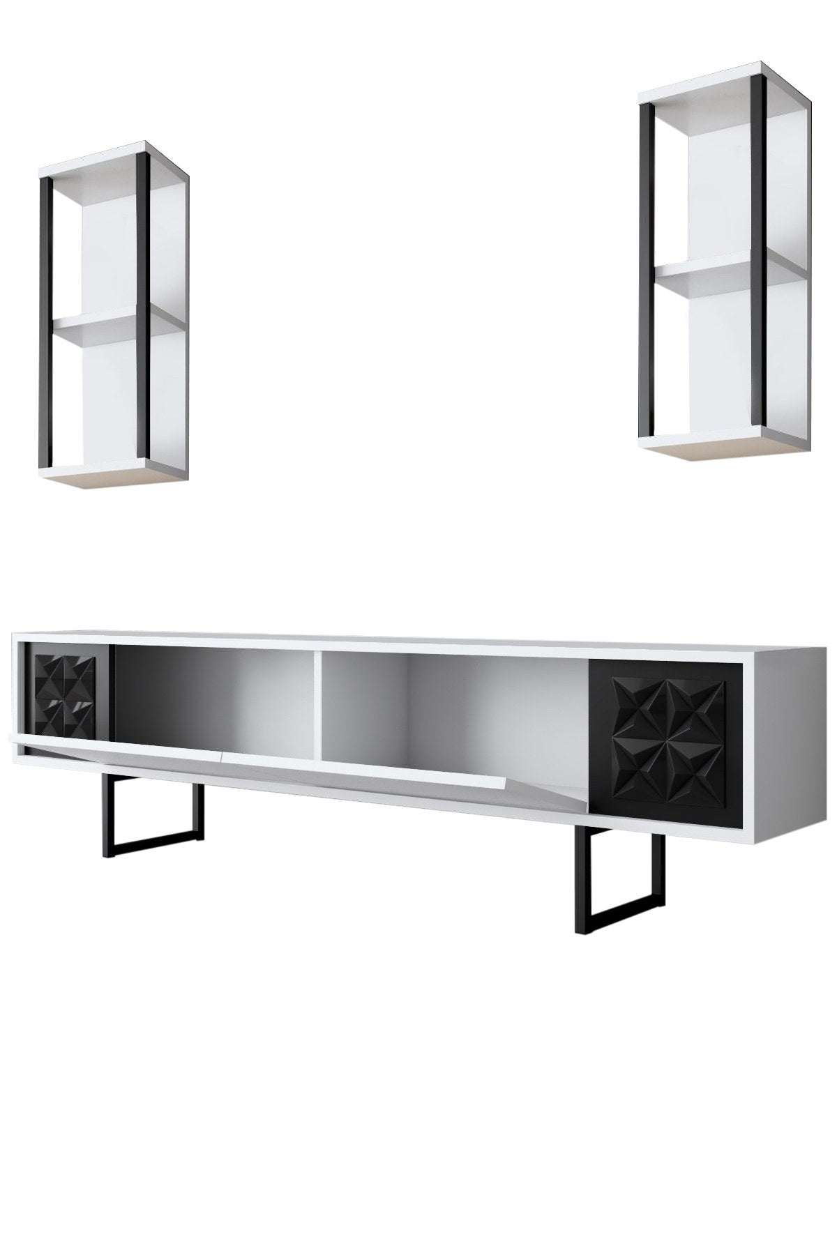 TV Furniture - TV Furniture Set Black Line White Black Melamine 180x48x30 cm - Dimehouse