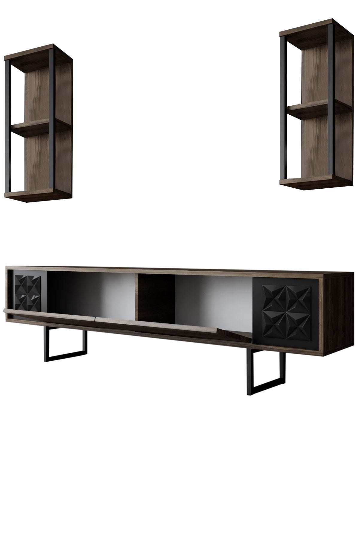 TV Furniture - TV Furniture Set Black Line Walnut Black Melamine 180x48x30 cm - Dimehouse