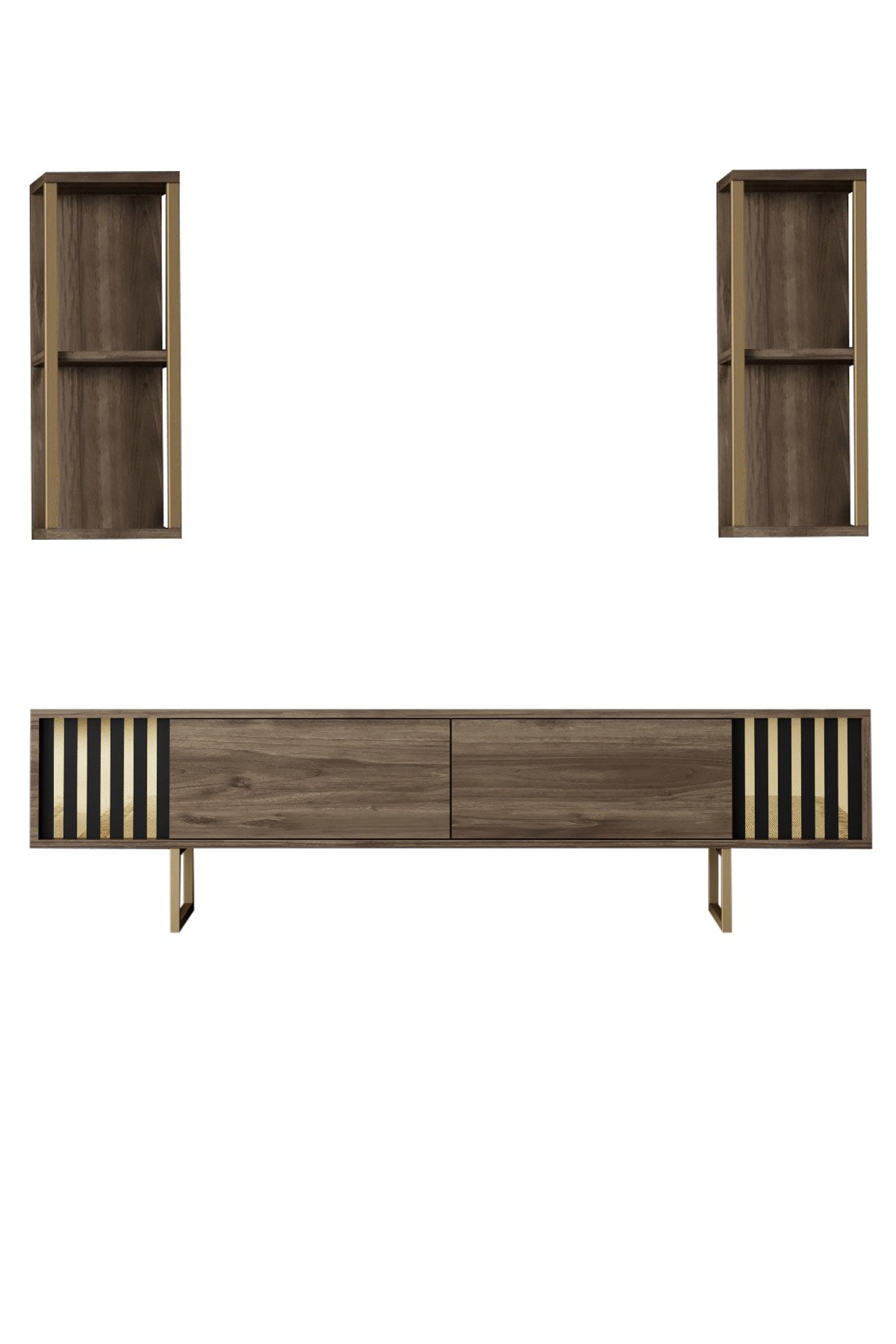TV Furniture - TV Furniture Set Gold Line Walnut Black Melamine 180x48x30 cm - Dimehouse