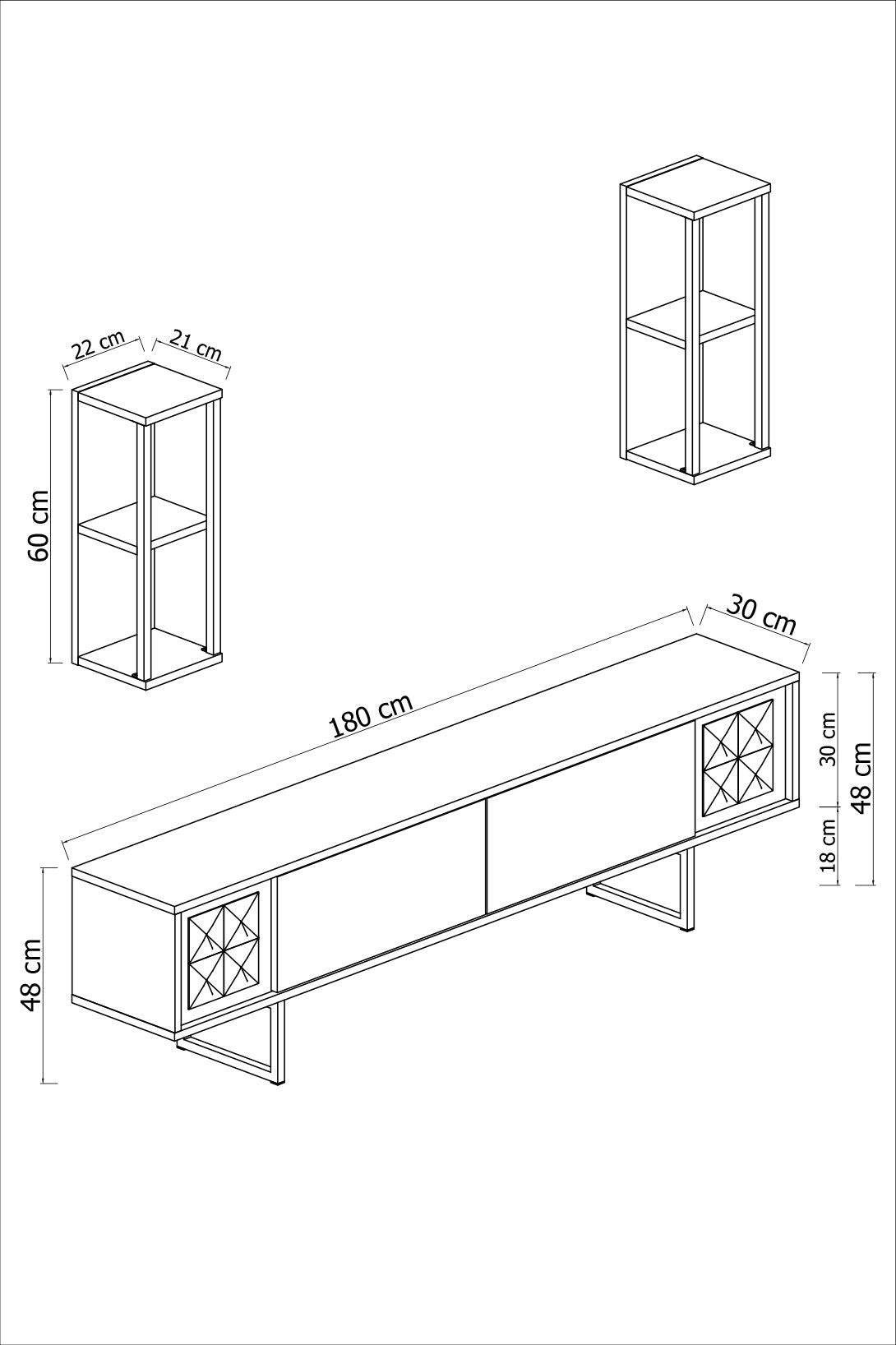TV Furniture - TV Furniture Set Gold Line Walnut Black Melamine 180x48x30 cm - Dimehouse
