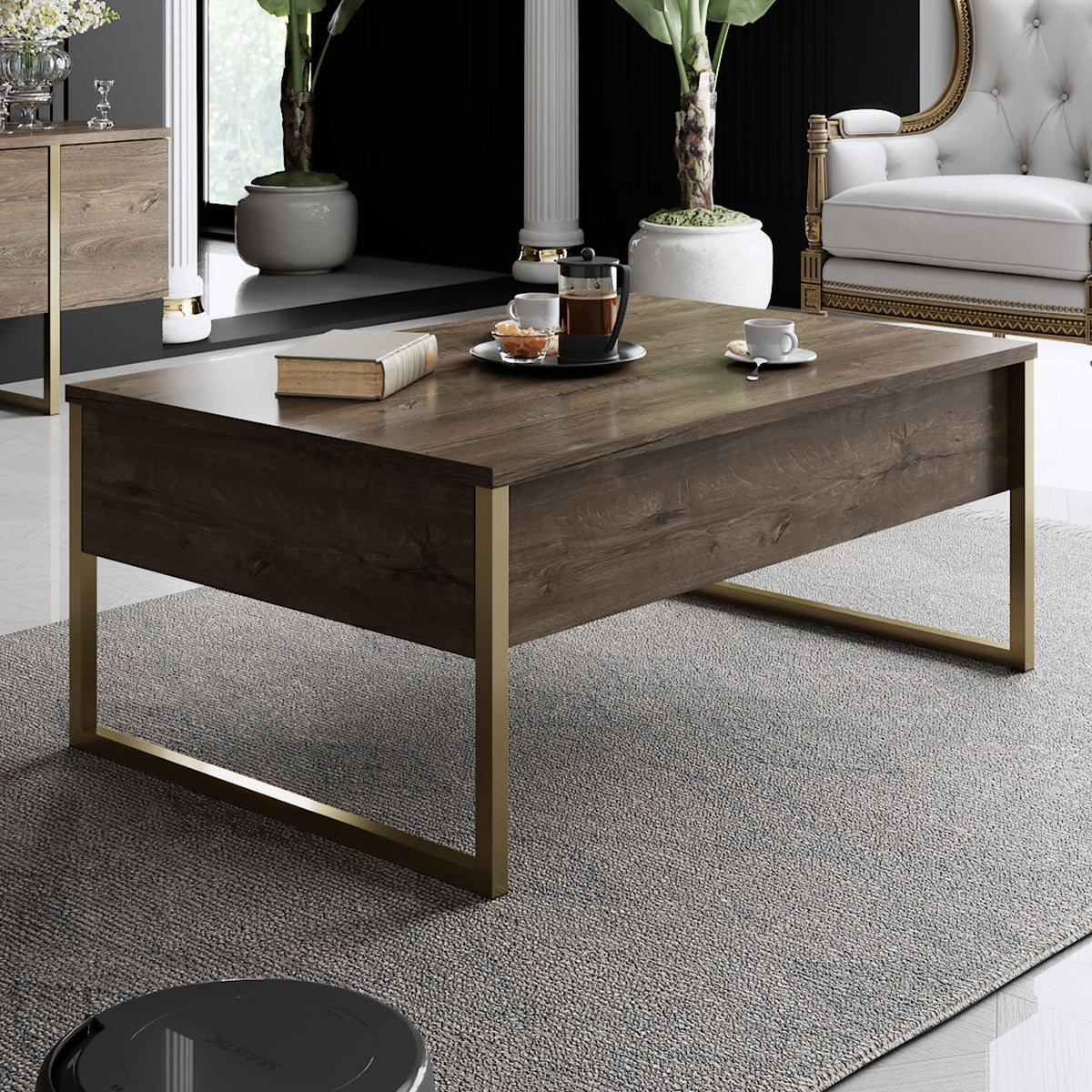 Furniture Sets - Furniture Set Walnut Luxury - Coffee Table + TV Furniture - Golden Frame - Dimehouse