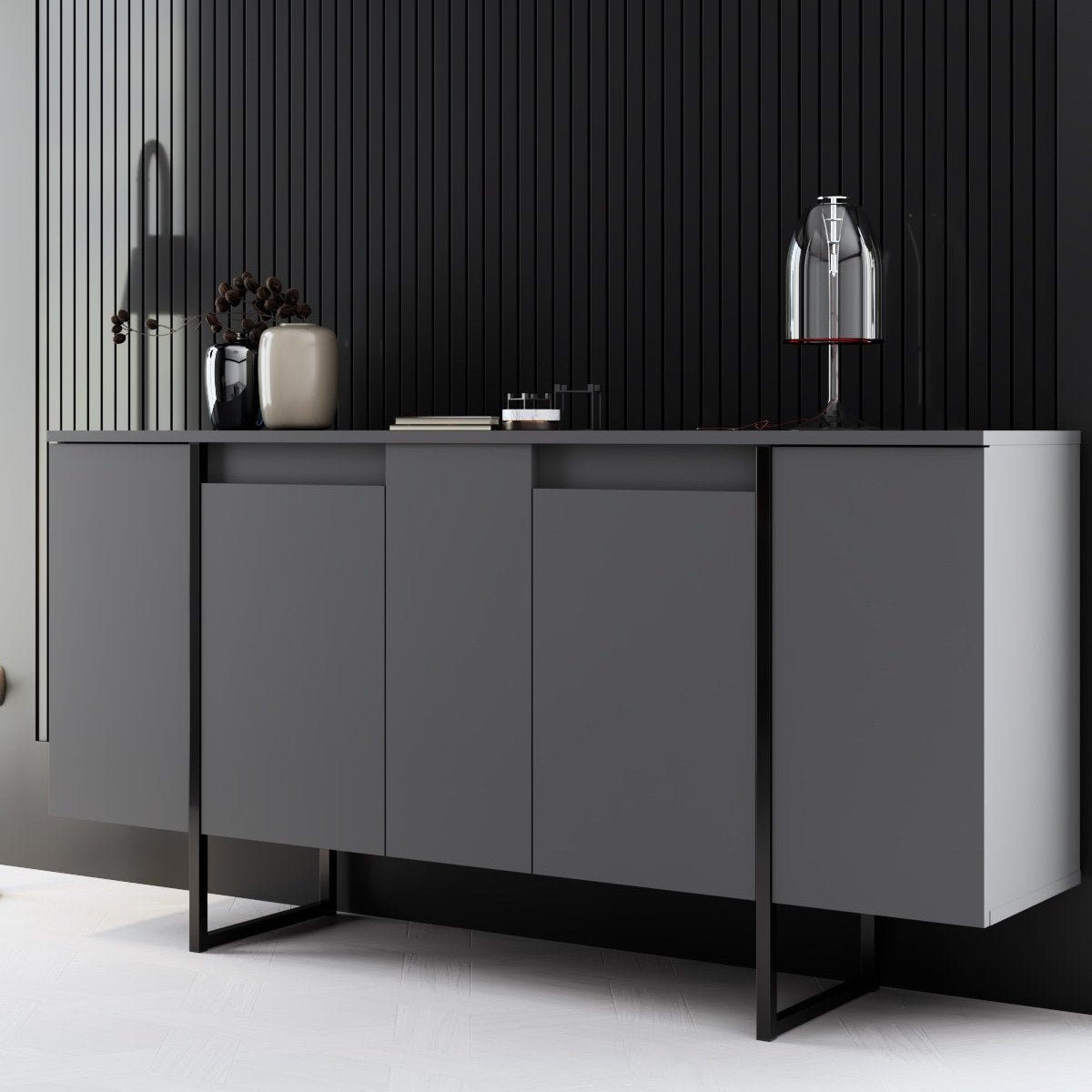 Sideboards - Modern Sideboard Anthracite Luxury 160x80x35 - Black Frame - Dimehouse