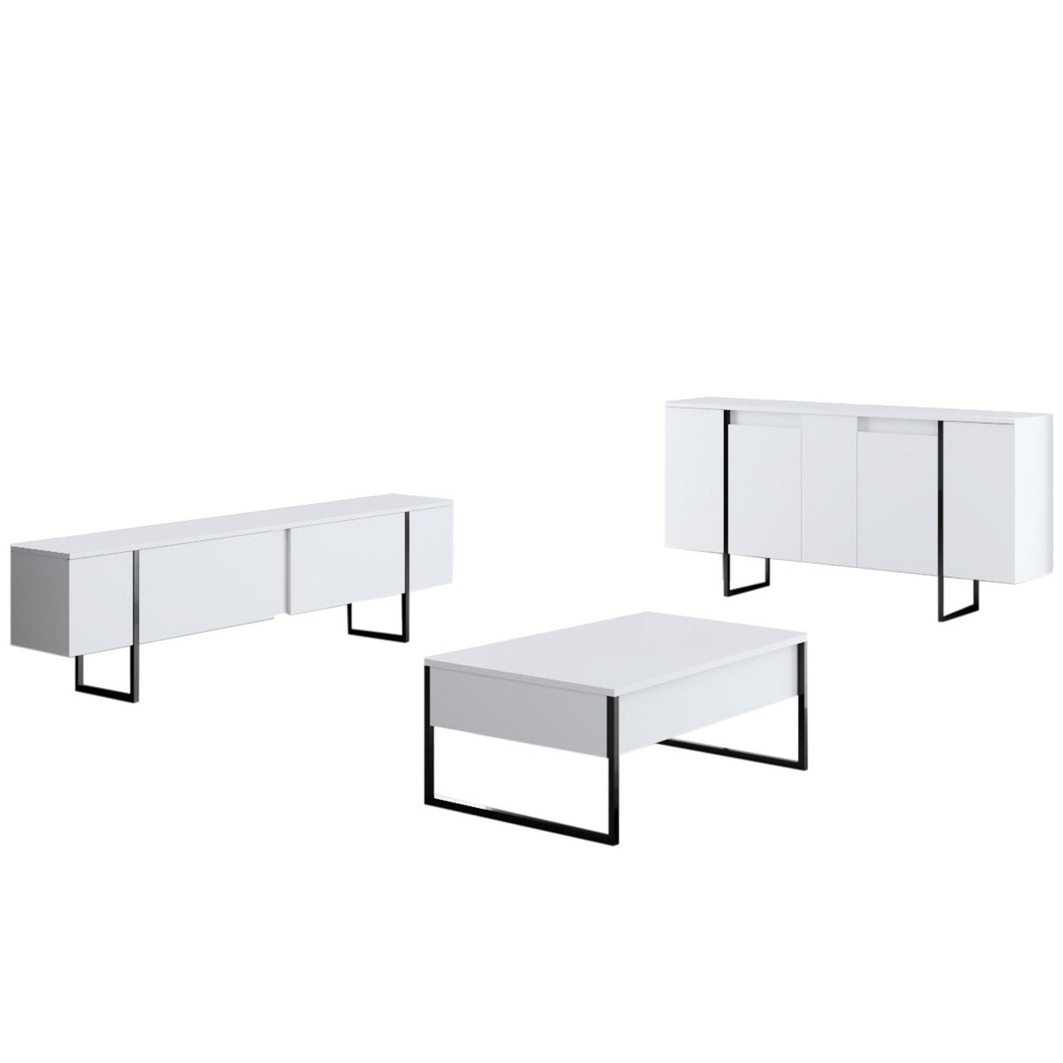 Sideboards - Modern Sideboard White Luxury 160x80x35 - Black Frame - Dimehouse
