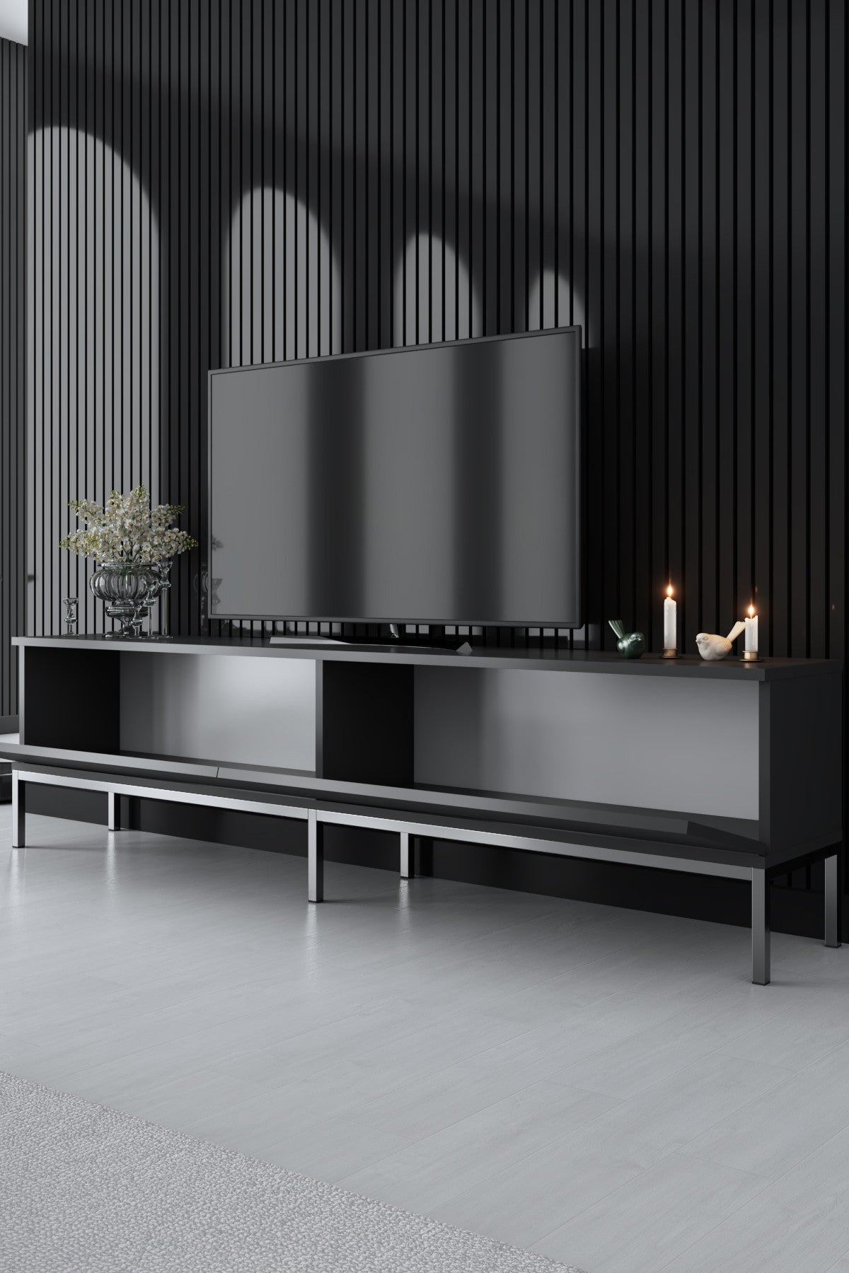 TV Furniture - TV Furniture Lord Anthracite Silver Melamine 180x47x30 cm - Dimehouse