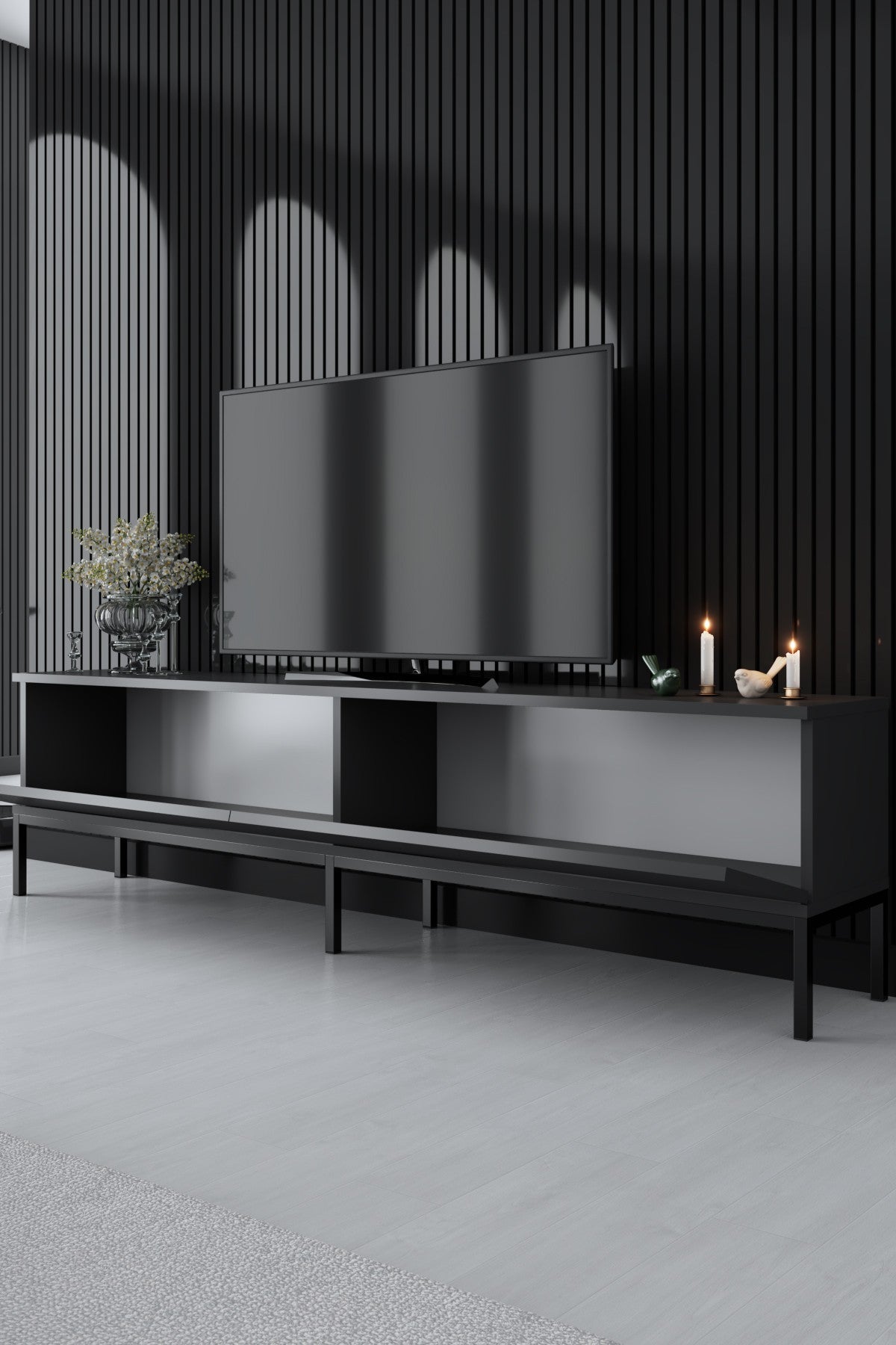 TV Furniture - TV Furniture Lord Anthracite Black Melamine 180x47x30 cm - Dimehouse