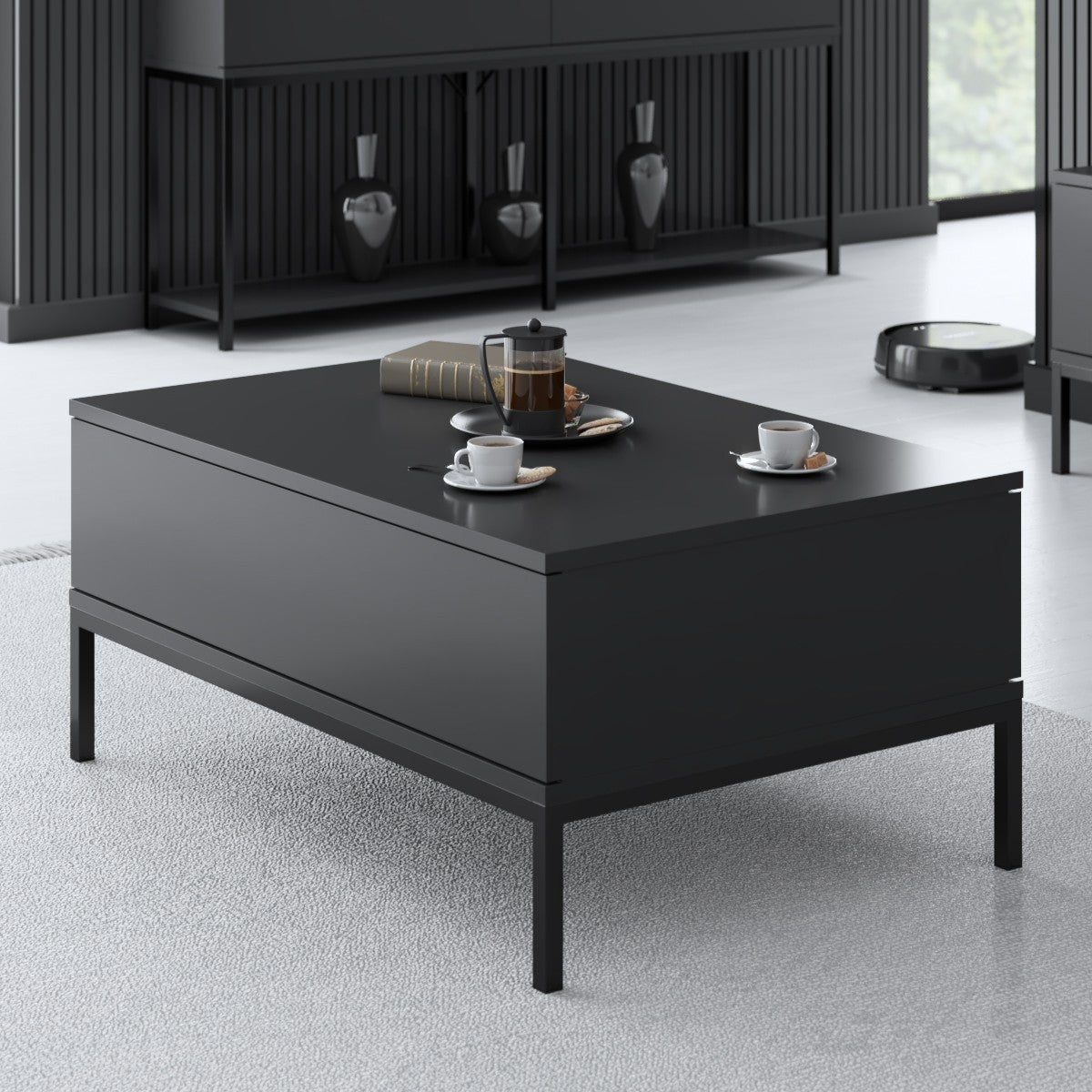 Coffee tables - Rectangular Coffee Table Anthracite Lord 90x60 - Black Frame - Dimehouse
