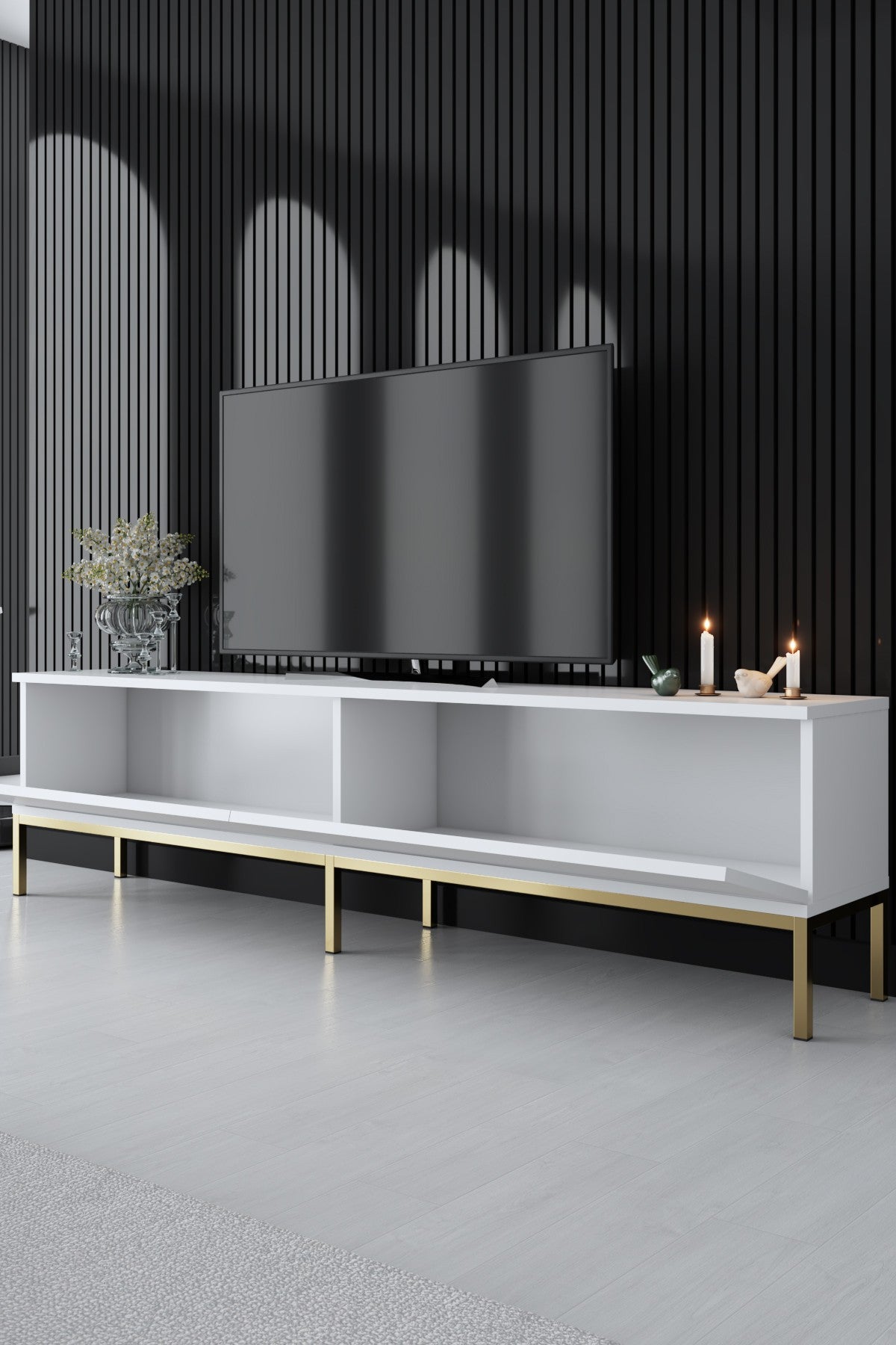 TV Furniture - TV Furniture Lord White Gold Melamine 180x47x30 cm - Dimehouse