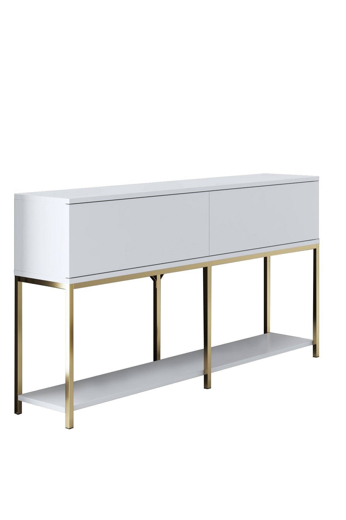 Sideboards - Modern Sideboard White Lord 150x30x80 - Gold Frame - Two Compartments - Dimehouse