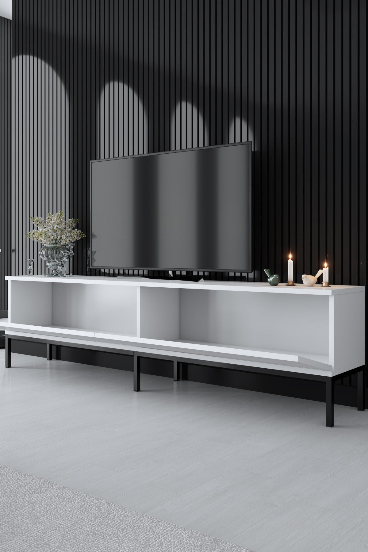 TV Furniture - TV Furniture Lord Black White Melamine 180x47x30 cm - Dimehouse