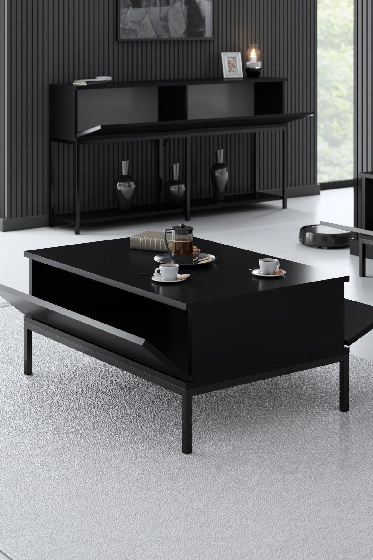 Coffee tables - Rectangular Coffee Table Black Lord 90x60 - Black Frame - Dimehouse