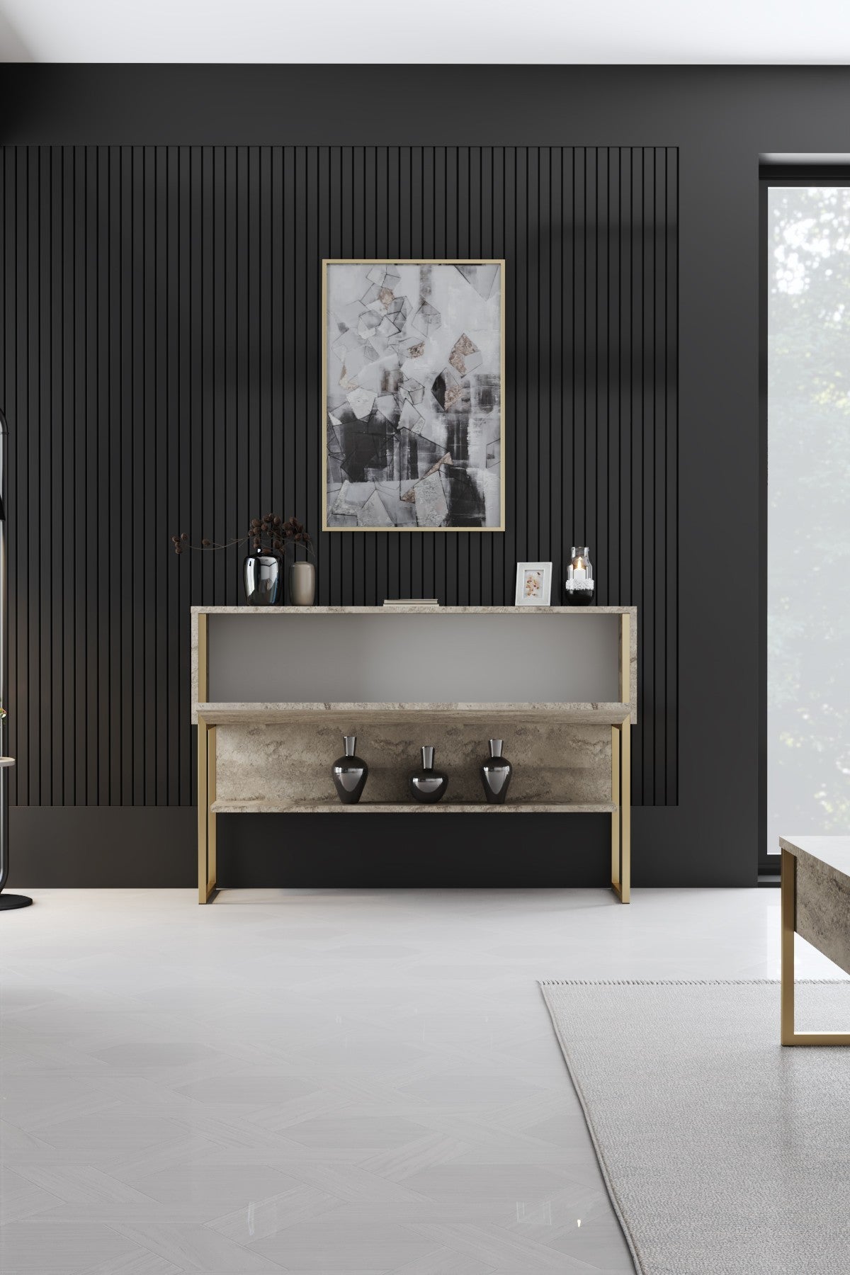 Furniture sets - Furniture set Travertine Luxury - Coffee table + TV Furniture + Dresser Luxury - Gold Frame - Dimehouse