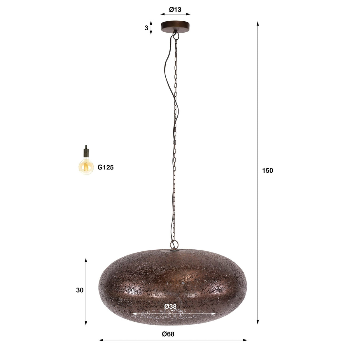 Hanging lamp - Hanging lamp 1 - light antique copper Chase Ø68 cm - Dimehouse