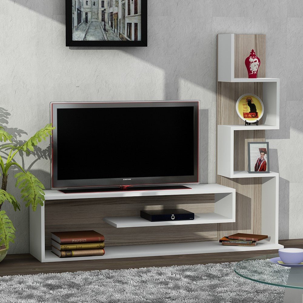 TV Furniture - TV Furniture Set Metehan White Cordoba Melamine 120x33.1x cm - Dimehouse
