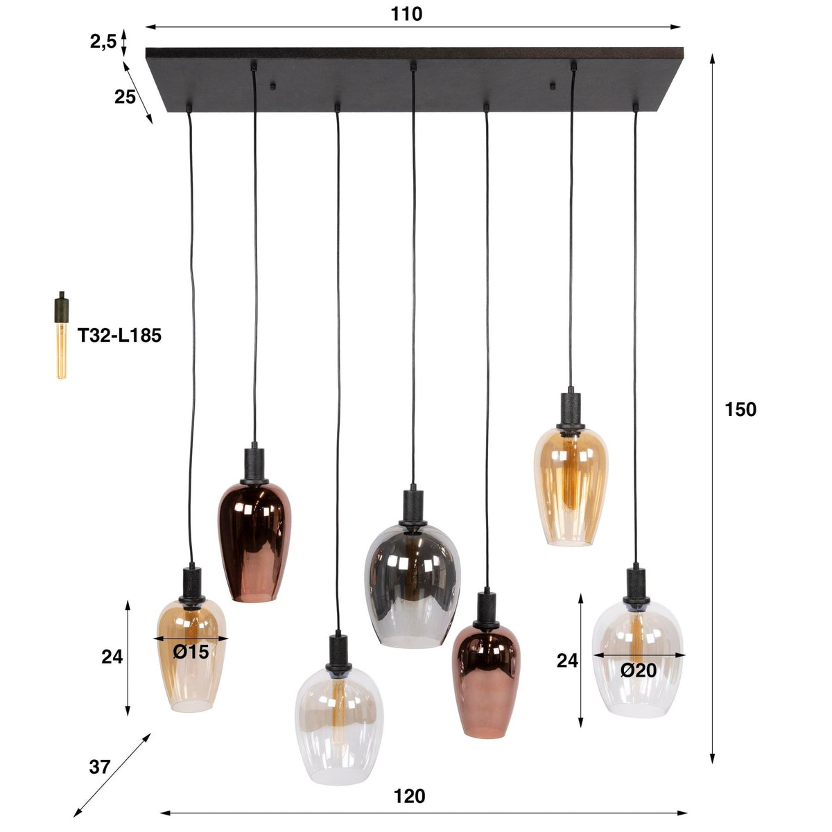 Hanging lamp - Hanging lamp 7 - light colored glass Ayaz - Dimehouse