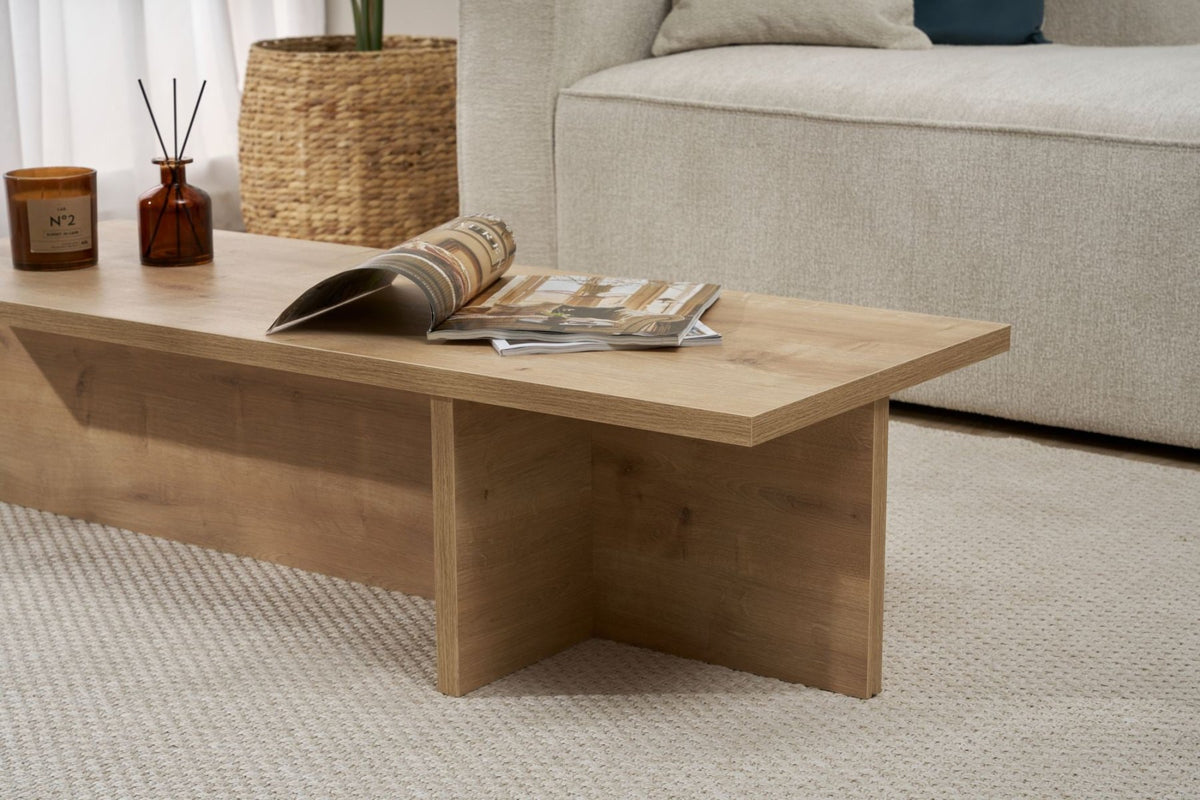 Coffee tables - Rectangular coffee table Oak melamine - 120x45x30 cm - Portland - Dimehouse