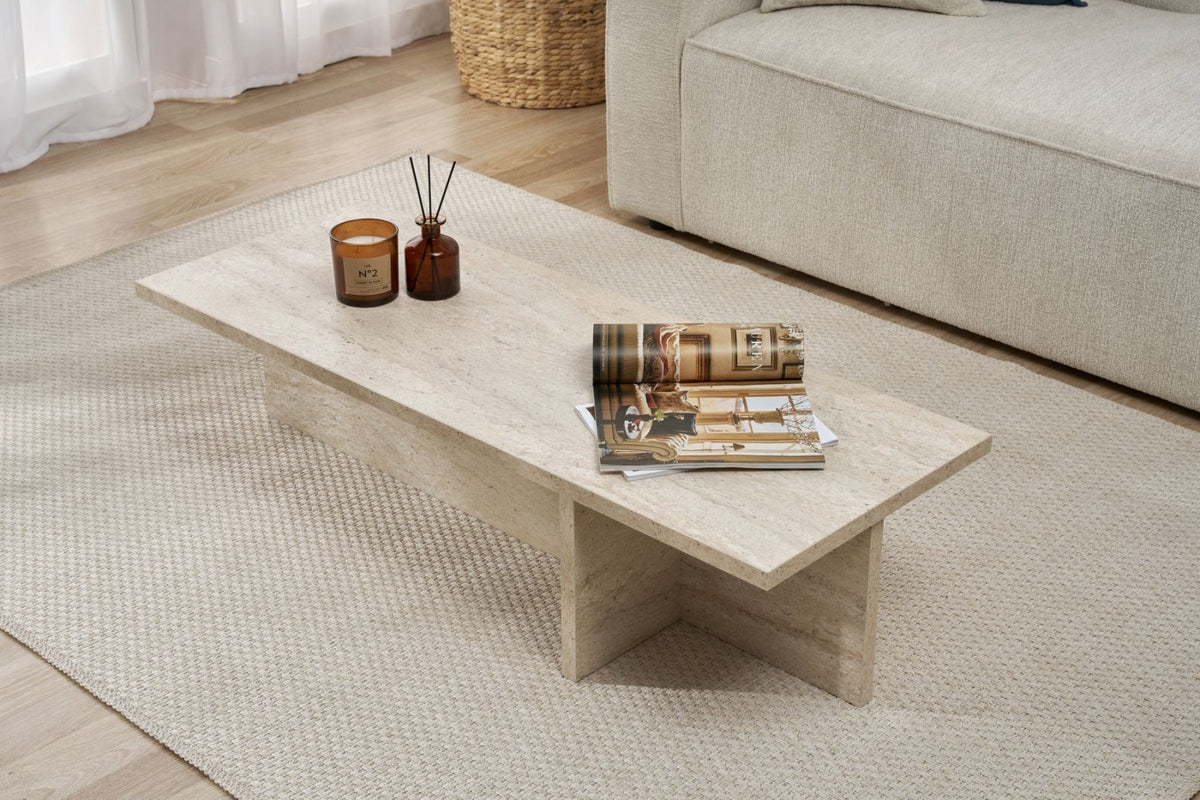 Coffee tables - Rectangular coffee table travertine melamine - 120x45x30 cm - Portland - Dimehouse