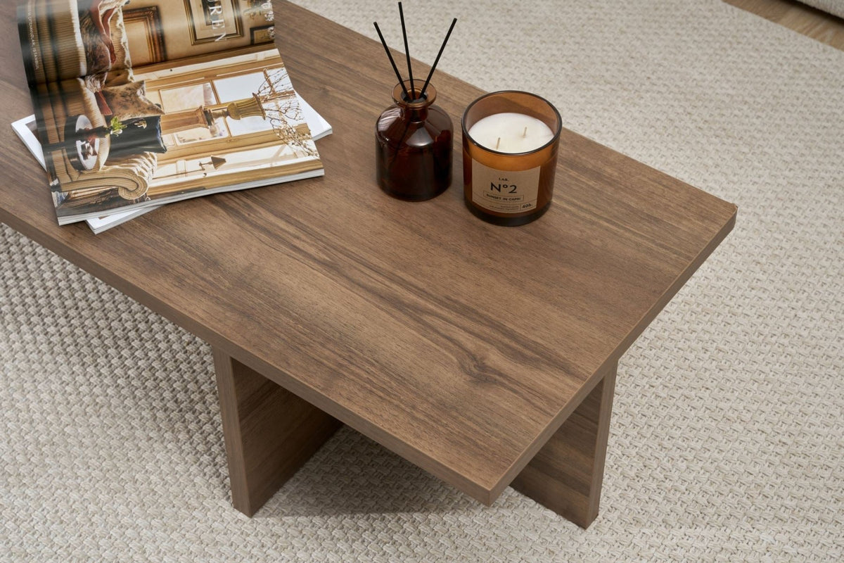 Coffee tables - Rectangular coffee table walnut melamine - 120x45x30 cm - Portland - Dimehouse