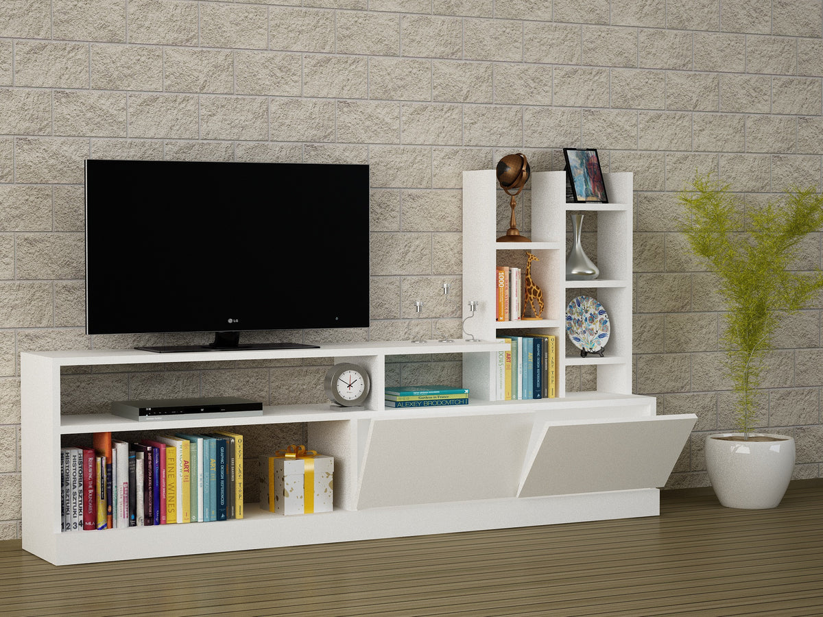 TV Furniture - TV Furniture Set Dolunay White Melamine 164.4x91.3x25 cm - Dimehouse