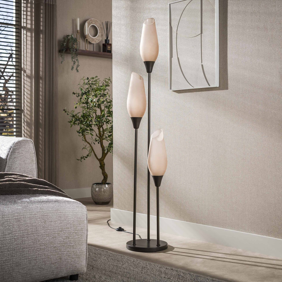 Floor lamp Cocoon 3-light in sienna brown
