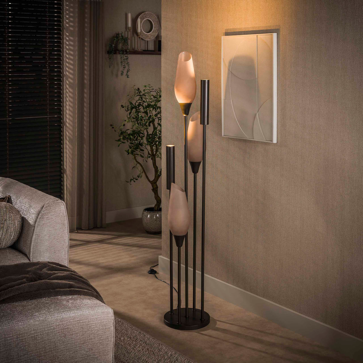 Floor lamp Cocoon 5-light brown frosted