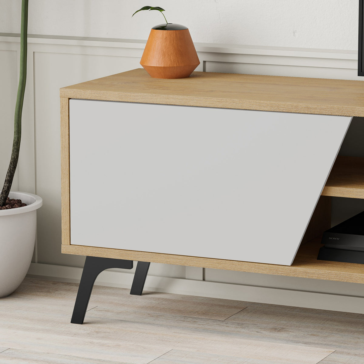 TV Furniture - TV Furniture Fiona Oak White Melamine 180x48x35.6 cm - Dimehouse