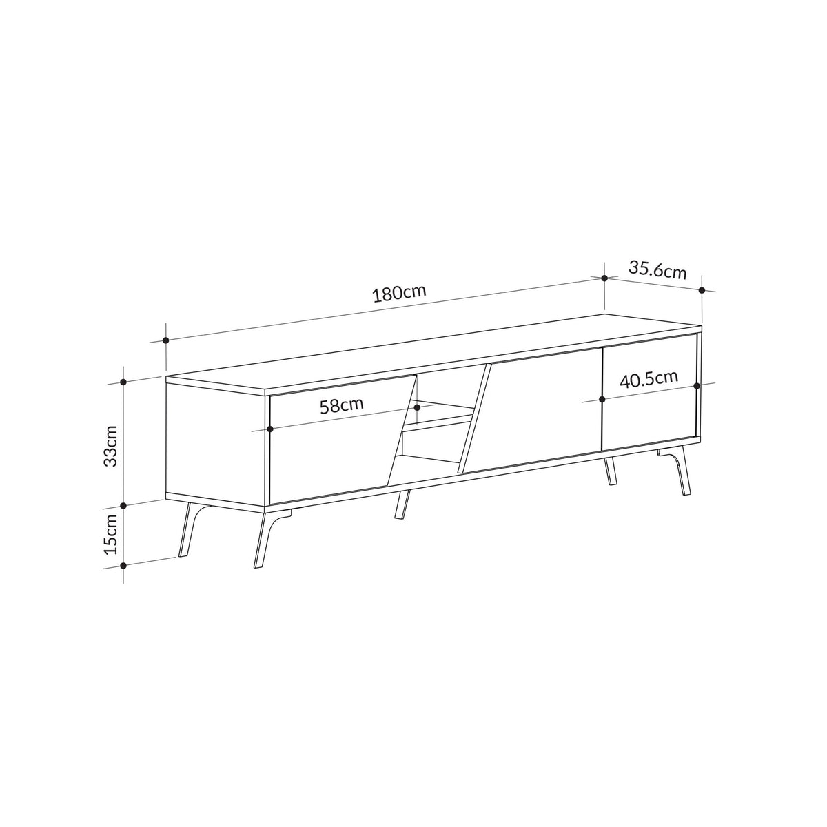 TV Furniture - TV Furniture Fiona Oak White Melamine 180x48x35.6 cm - Dimehouse