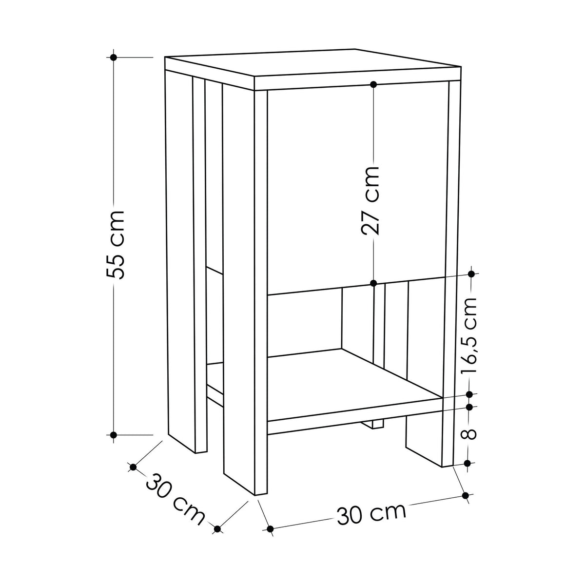 Bedside tables - Bedside table Ema Anthracite Melamine 30x55x30 cm - Dimehouse