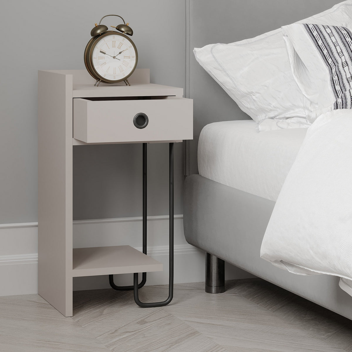 Bedside tables - Bedside table Sirius Left Mocha Melamine 32x61x30 cm - Dimehouse