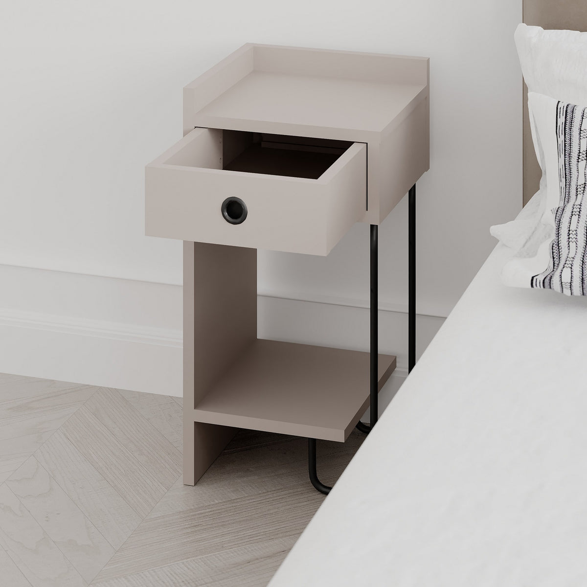 Bedside tables - Bedside table Sirius Left Mocha Melamine 32x61x30 cm - Dimehouse