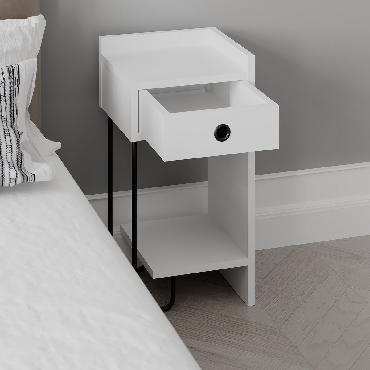 Bedside tables - Bedside table Sirius Right White Melamine 32x61x30 cm - Dimehouse