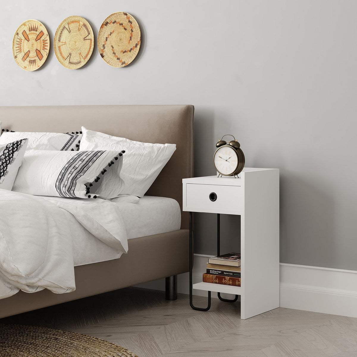 Bedside tables - Bedside table Sirius Right White Melamine 32x61x30 cm - Dimehouse