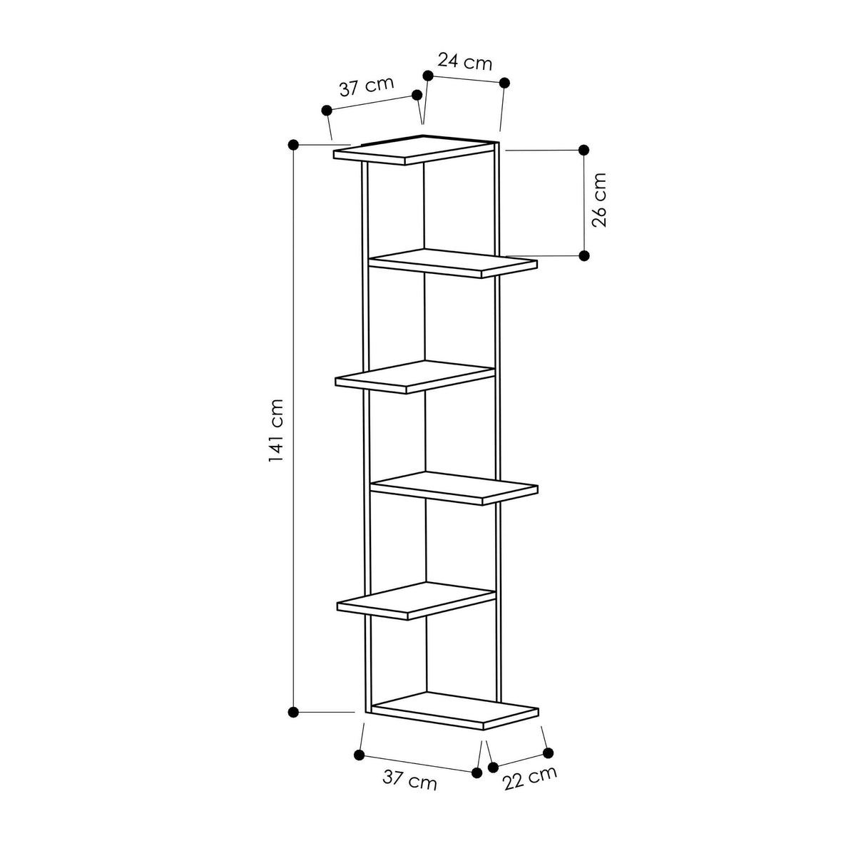 Bookcases - Bookcase Saso White Melamine 37x141x24 cm - Dimehouse