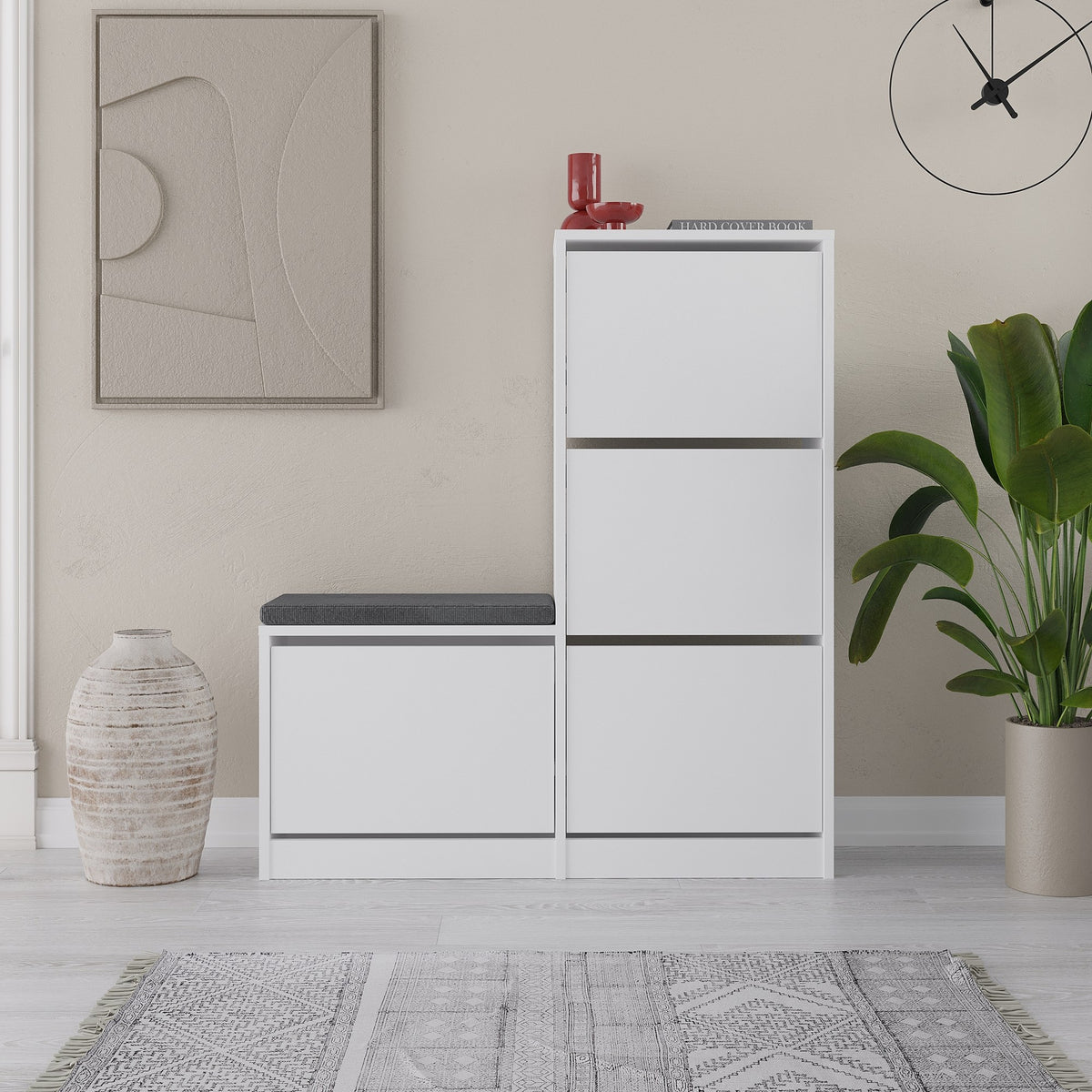 Shoe cabinets - Shoe cabinet Dude White Melamine 105x118.5x26 cm - Dimehouse