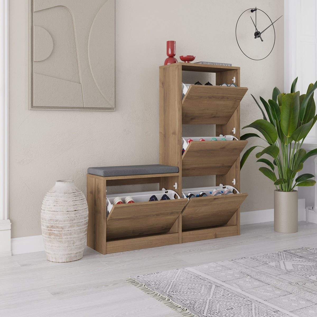 Shoe cabinets - Shoe cabinet Dude Natural Melamine 105x118.5x26 cm - Dimehouse