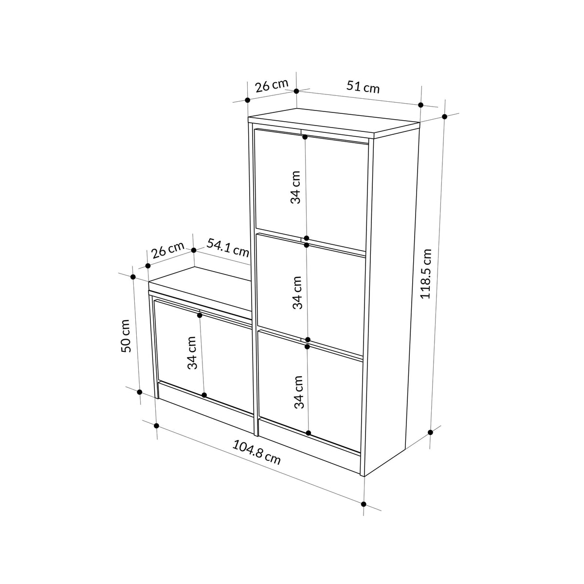 Shoe cabinets - Shoe cabinet Dude Gray Melamine 105x118.5x26 cm - Dimehouse