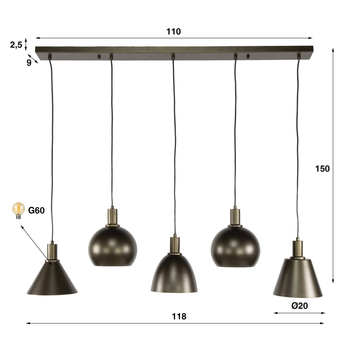 Hanging lamps - Hanging lamp Sienna 5 - light Brown 120 cm - Dimehouse
