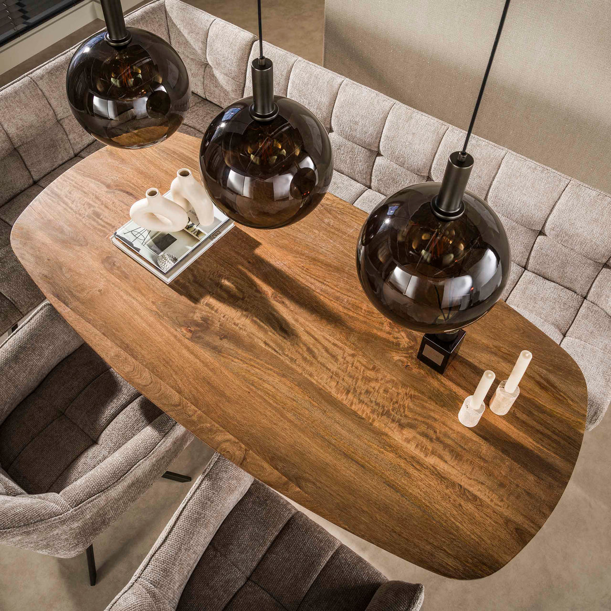 Hanging lamps - Hanging lamp 3 - light brown glass black metal Valeo 115 cm - Dimehouse