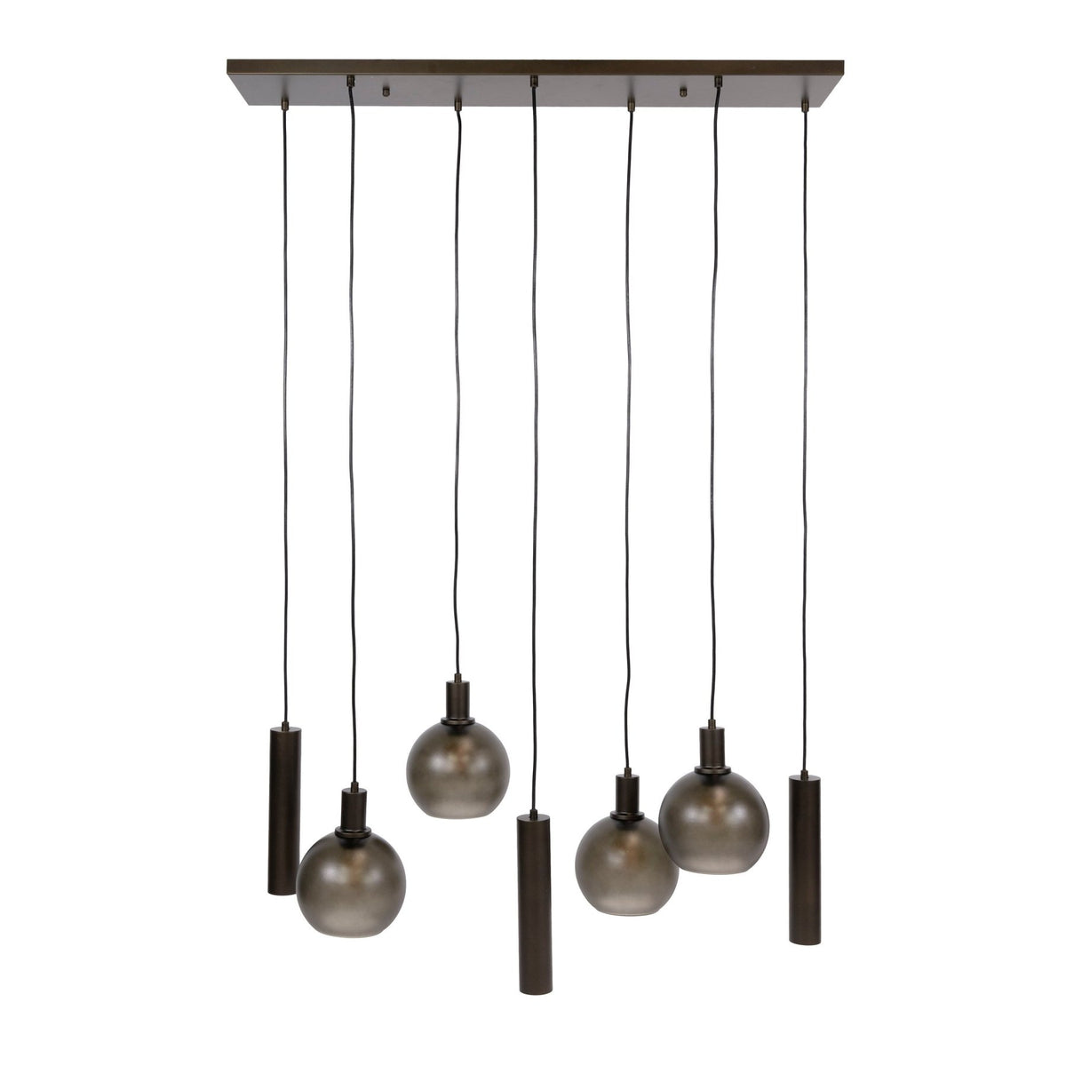 Hanging lamps - Hanging lamp 7 - light brown frosted glass bronze metal Valeo 110 cm - Dimehouse