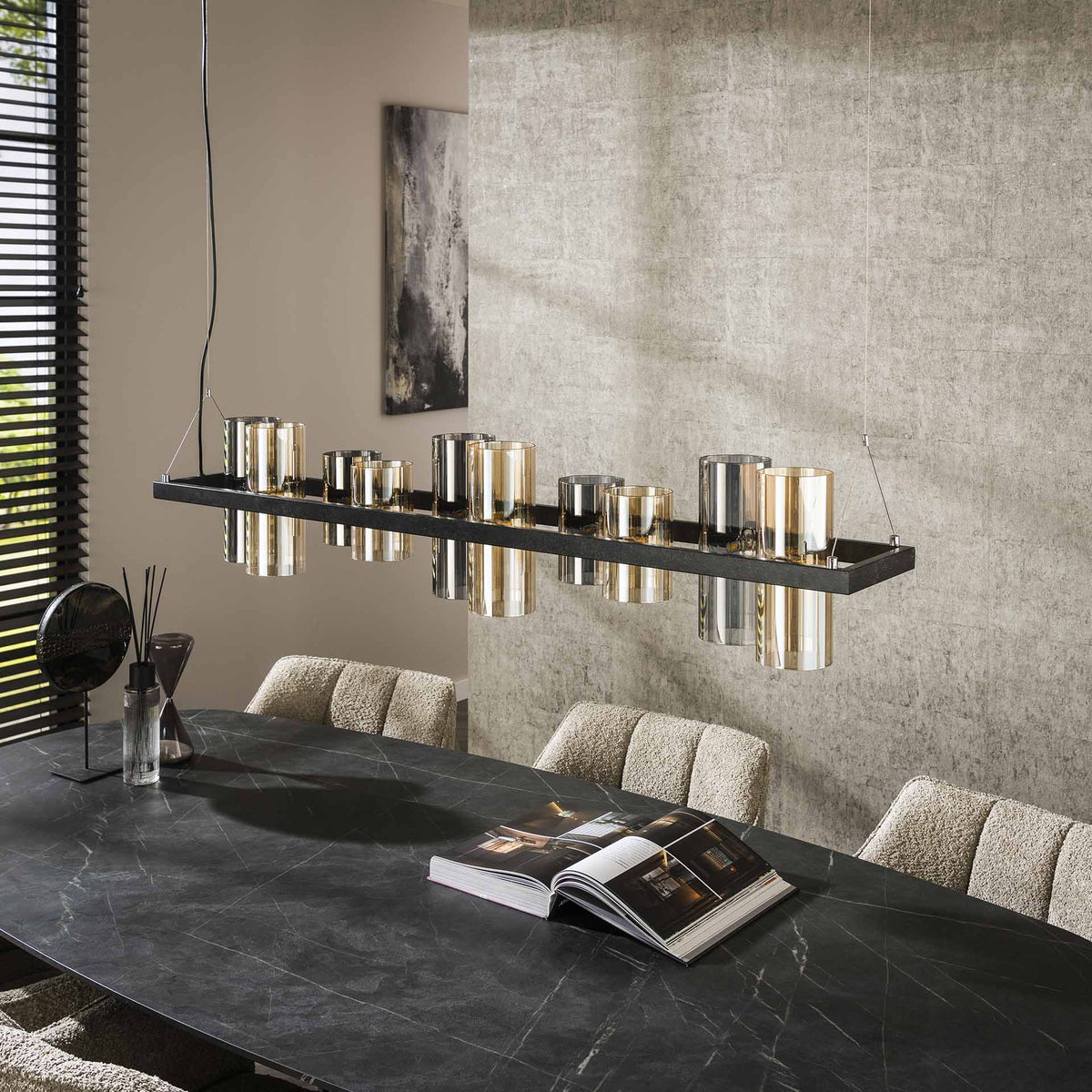 Hanging lamps - Hanging lamp Khai 10 - light cylinder mixed glass - Dimehouse