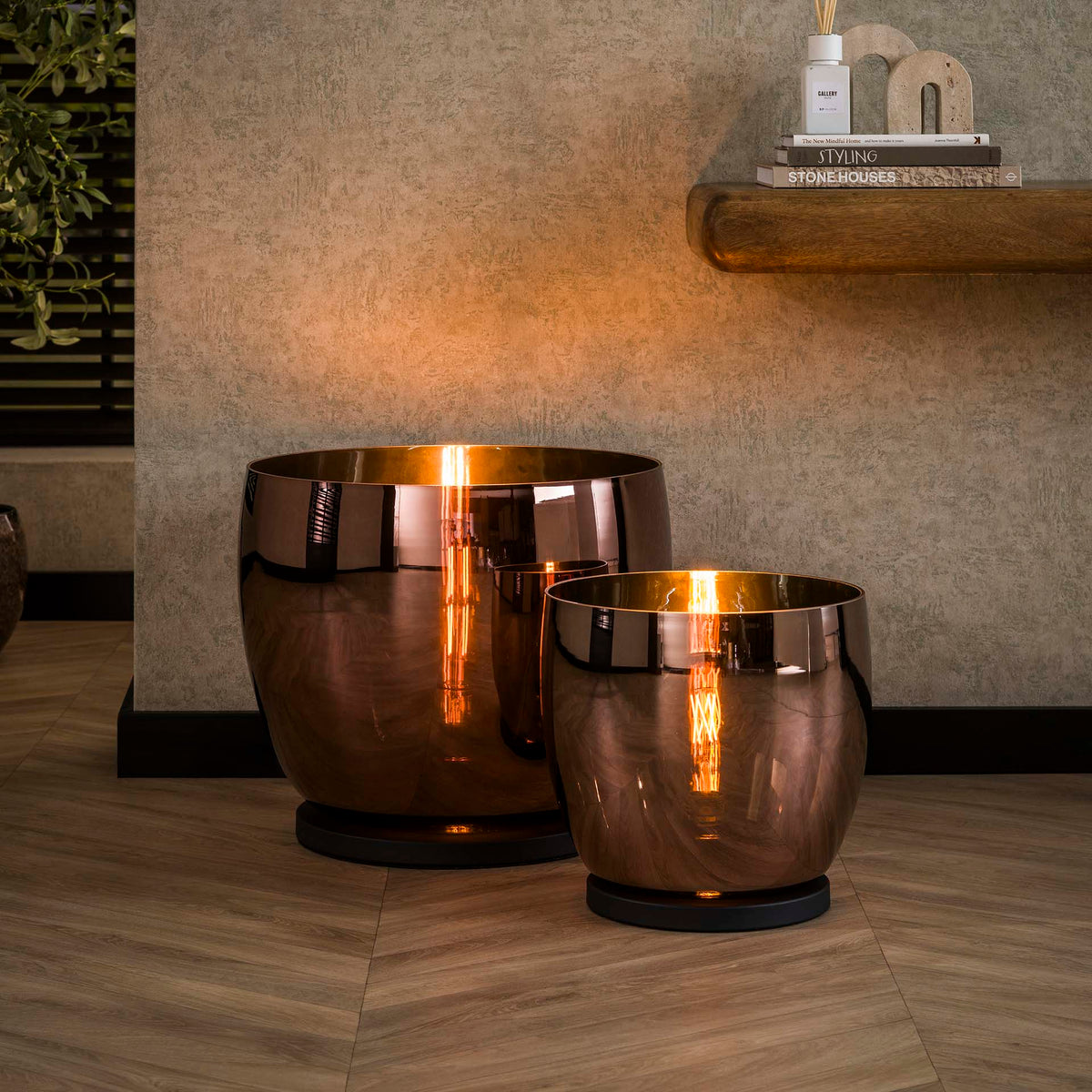 Floor lamps - Floor lamp Dain UP XXL Copper-colored glass - Dimehouse