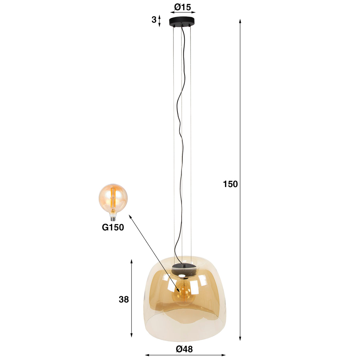 Hanging lamps - Hanging lamp Dain 1 - light XL amber glass - Dimehouse